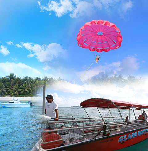 마나가하섬+패러세일링+글라스바텀 스노클링